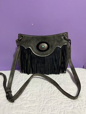 Justin Boots Crossbody Bag with Turquoise Concho - Olive Green